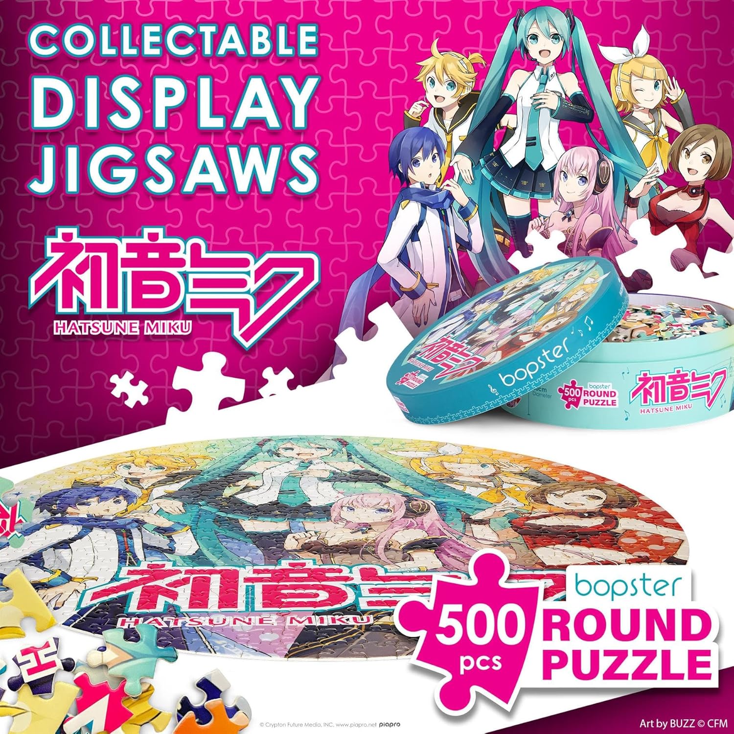 Hatsune Miku Japanese Anime Collectable Round Puzzle - 500 Pieces, 50cm Diameter, Vibrant Colors, Eco-Friendly 3-Layer Recycled Card Japanese Idol