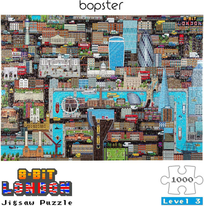 1000 Piece Jigsaw Puzzles for Adults - London Puzzle 8-bit Retro Style - Jigsaws 1000 Pieces for Adults - Made with 100% Recycled Cardboard - Level 3 by bopster