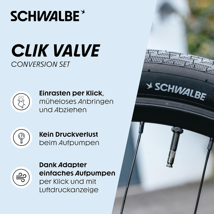 Schwalbe Clik Valve - Fahrrad Ventilaufsatz - SV-SCV Conversion Kit (Valves with Pump Head Adapter