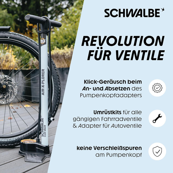 Schwalbe Clik Valve - Fahrrad Ventilaufsatz - SV-SCV Conversion Kit (Valves with Pump Head Adapter