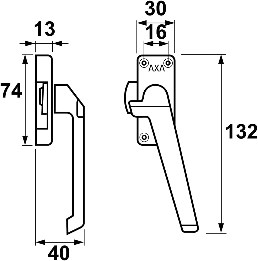 Axa Raamsluiting (Model 3302) Zwart Geslepen: Niet Afsluitbaar, Rechts Naar Buiten Draaiend.