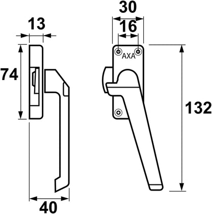 Axa Raamsluiting (Model 3302) Zwart Geslepen: Niet Afsluitbaar, Rechts Naar Buiten Draaiend.