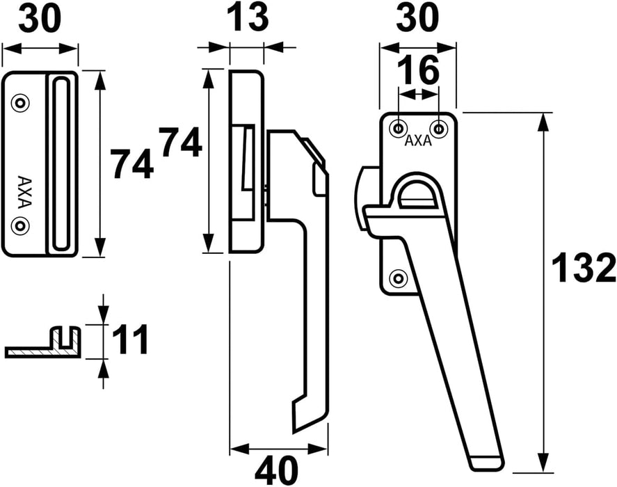 Axa Raamsluiting (Model 3308) Zwart Geslepen: Afsluitbaar Met Drukknop, Rechts Naar Buiten Draaiend.