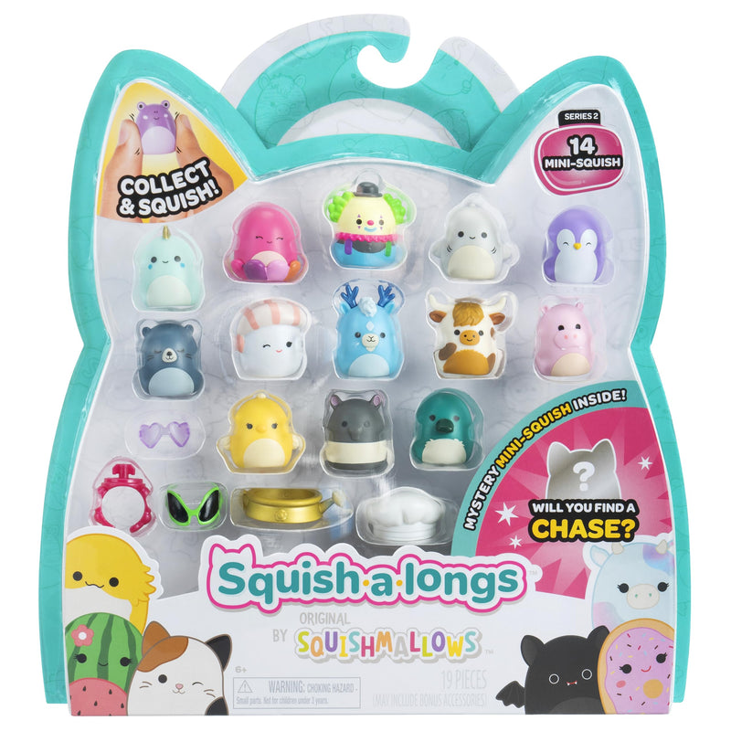 Squish-a-longs Paquete de 14 – Serie 1, Wave 2 – (14) Mini-Squish de 1 pulgada con (4) accesorios, (1) accesorio de anillo y (1) guía de coleccionista – Colecciona, intercambia y juega