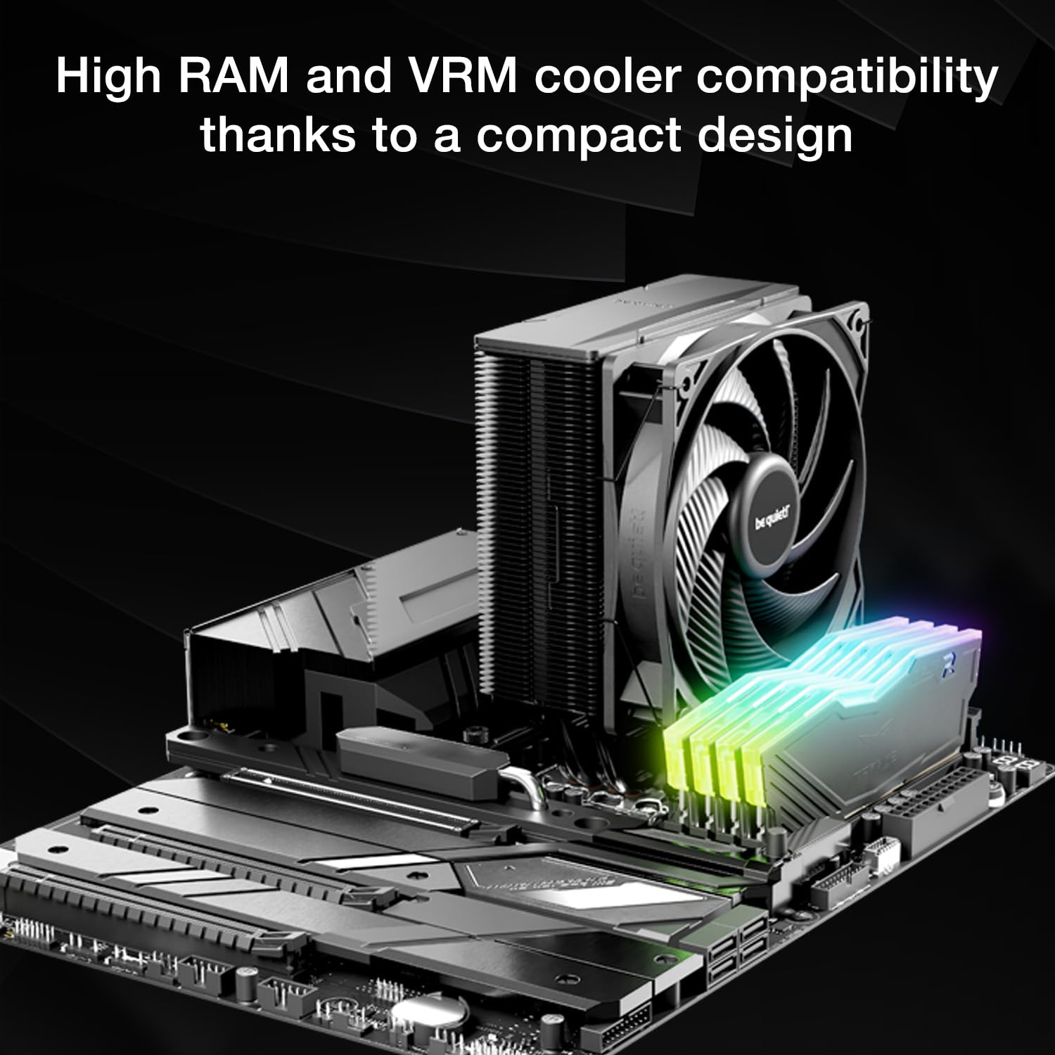 be quiet! Pure Rock 3 Black air cooler, very high cooling capacity, 4 high-performance 6mm heat pipes with HDT technology, Pure Wings 3 120mm PWM fan, elegant looks in an all-black design