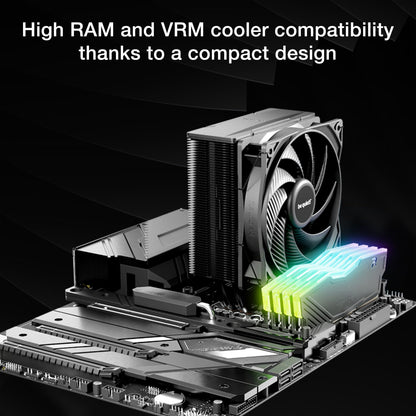 be quiet! Pure Rock 3 Black air cooler, very high cooling capacity, 4 high-performance 6mm heat pipes with HDT technology, Pure Wings 3 120mm PWM fan, elegant looks in an all-black design