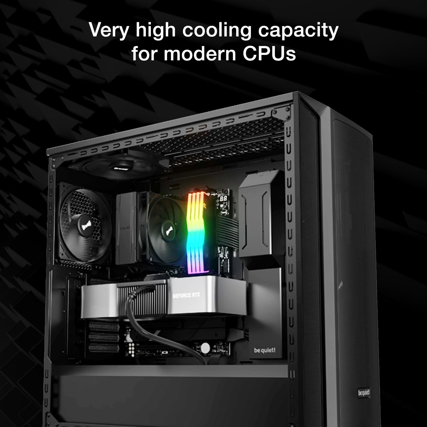 be quiet! Pure Rock 3 Black air cooler, very high cooling capacity, 4 high-performance 6mm heat pipes with HDT technology, Pure Wings 3 120mm PWM fan, elegant looks in an all-black design