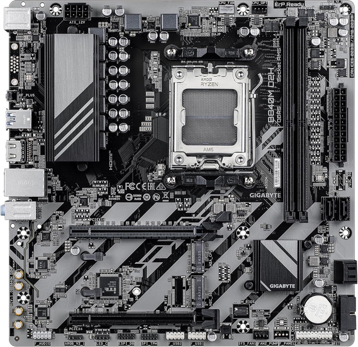 GIGABYTE B840M D2H Motherboard - AMD Ryzen 9000 CPUs, 5+2+2 Phases VRM, up to 7600MHz DDR5, 1xPCIe 4.0 + 1xPCIe 3.0 M.2, 2.5GbE LAN, USB 3.2 Gen 1