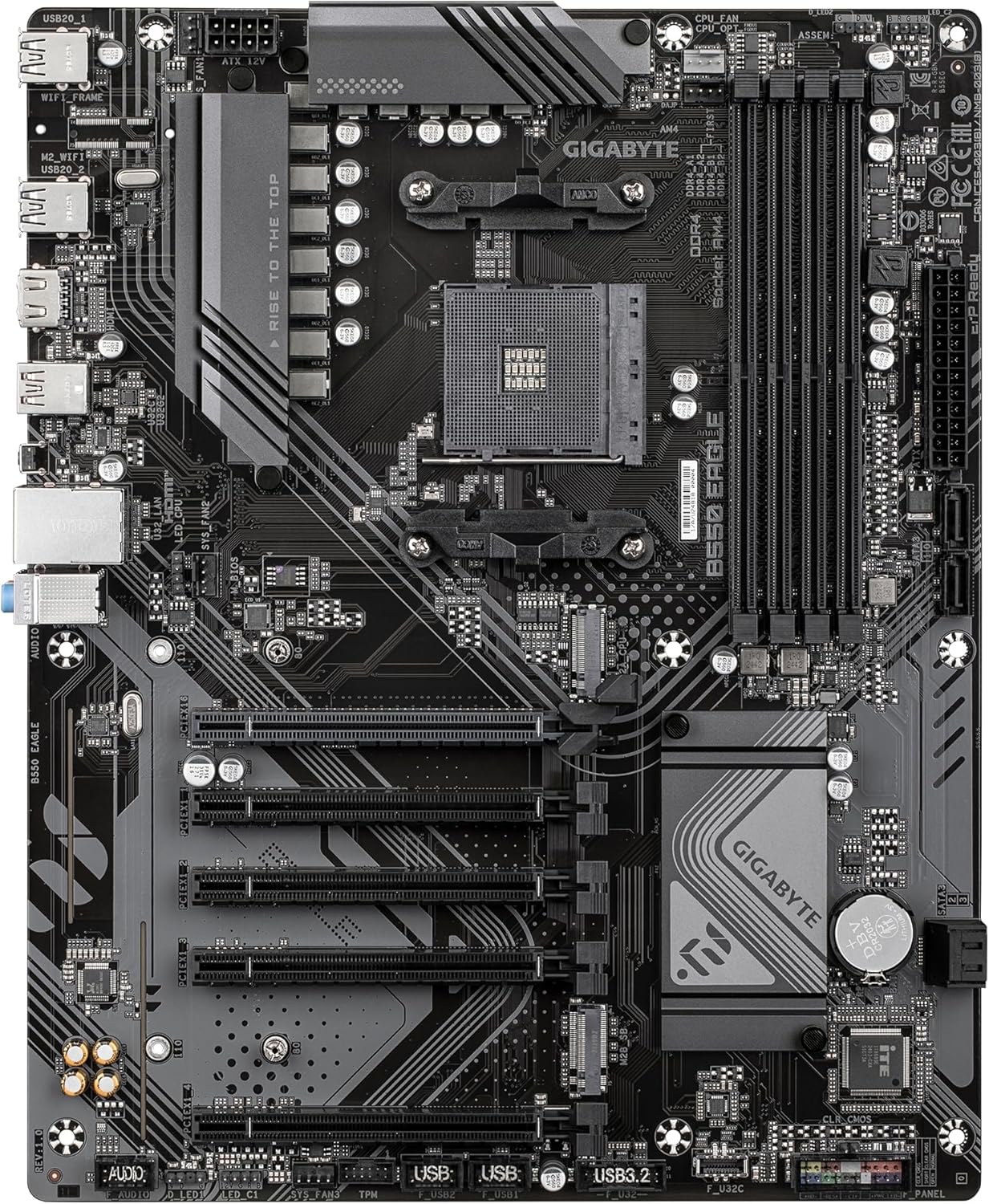 GIGABYTE B550 EAGLE Motherboard - AMD Ryzen 5000 G-Series CPUs, 10+3+1 Phases VRM, up to 3200MHz DDR4, 1xPCIe 4.0 + 1xPCIe 3.0 M.2, 1GbE LAN, USB 3.2 Gen 2