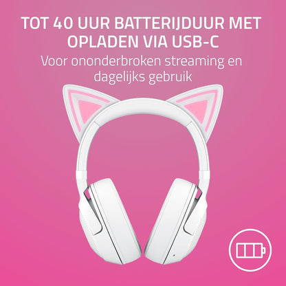 Razer Kraken Kitty V2 BT - Draadloze Bluetooth RGB Headset met Kitty-oortjes voor gamen en streamen (325g, TriForce 40mm Drivers, Bluetooth 5.2, ruisonderdrukkende microfoons) Wit