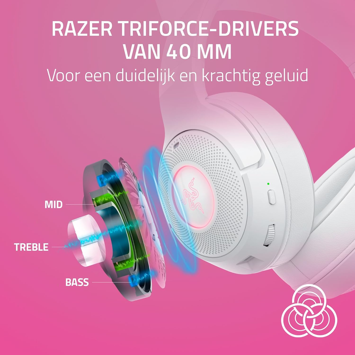 Razer Kraken Kitty V2 BT - Draadloze Bluetooth RGB Headset met Kitty-oortjes voor gamen en streamen (325g, TriForce 40mm Drivers, Bluetooth 5.2, ruisonderdrukkende microfoons) Wit
