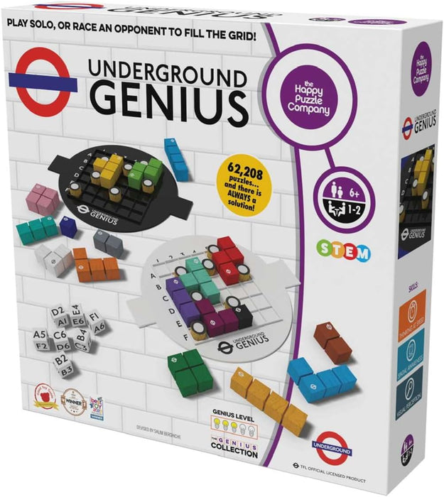 The Happy Puzzle Company Underground Genius Game. With the Transport for London logo. 62,208 Puzzle Challenges for Friends and Family Board Game Night - Adults & Kids Smart Games Ages 6+