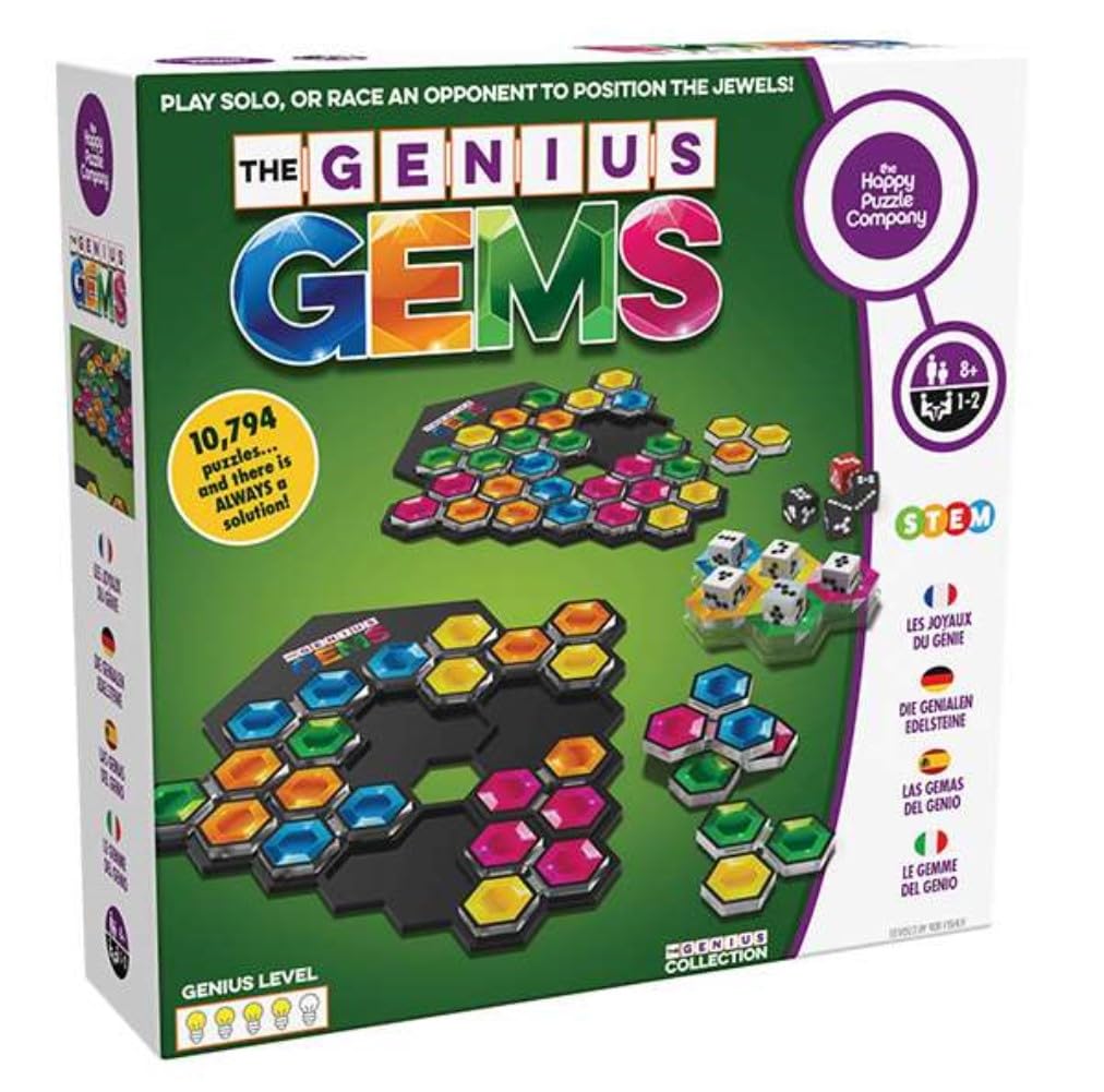 The Happy Puzzle Company – The Genius Gems – ideeënregen, strategiespel en behendigheidsopbouw – 8 jaar + – 1 of 2 spelers – meertalig – SGHP 003