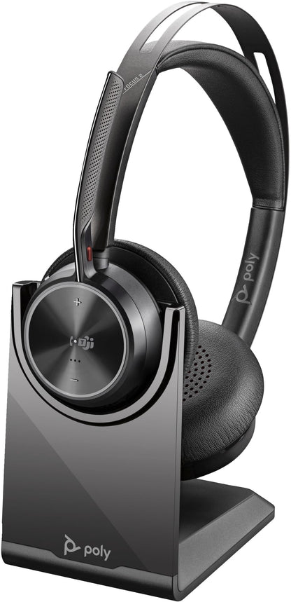 POLY Voyager Focus 2 UC Wireless Headset w/Microphone & Charge Stand - Compatible with PCs via included BT700 Bluetooth adapter or via USB cable; - Connect PC/Mac/Mobile via Bluetooth Black