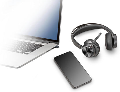 POLY Voyager Focus 2 UC Wireless Headset w/Microphone & Charge Stand - Compatible with PCs via included BT700 Bluetooth adapter or via USB cable; - Connect PC/Mac/Mobile via Bluetooth Black