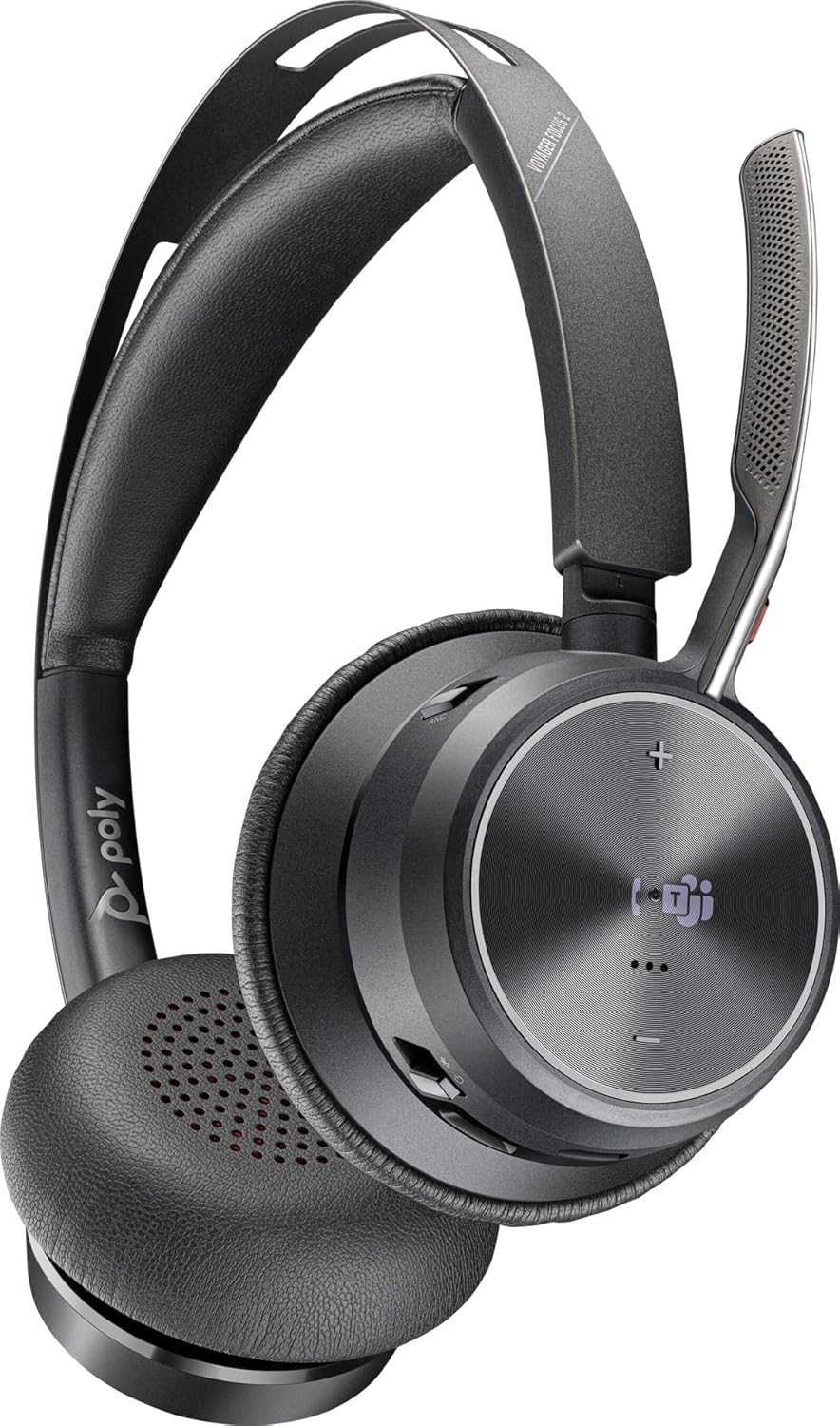 POLY Voyager Focus 2 UC Wireless Headset w/Microphone & Charge Stand - Compatible with PCs via included BT700 Bluetooth adapter or via USB cable; - Connect PC/Mac/Mobile via Bluetooth Black