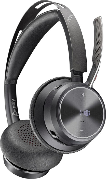 POLY Voyager Focus 2 UC Wireless Headset w/Microphone & Charge Stand - Compatible with PCs via included BT700 Bluetooth adapter or via USB cable; - Connect PC/Mac/Mobile via Bluetooth Black