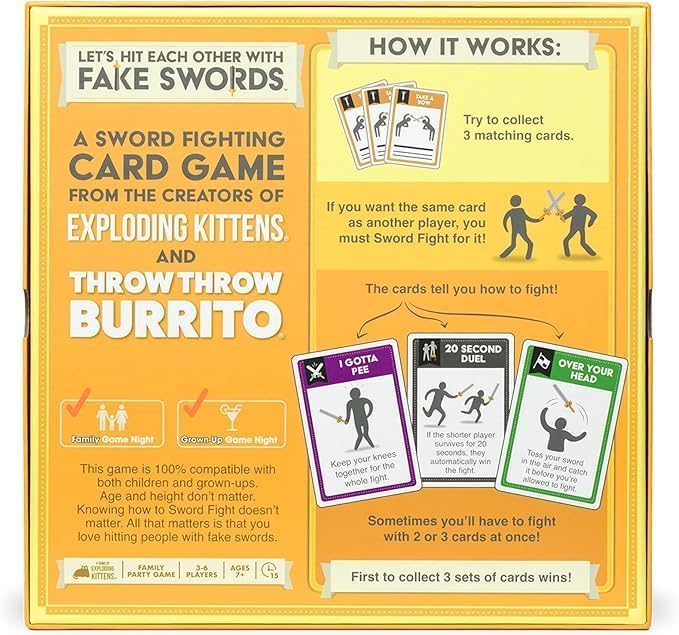 Exploding Kittens Let’s Hit Each Other with Fake Swords 3-6 Players - Ages 7+ - 15 Minutes to Play - A Sword Fighting Card Game - Easter Basket Stuffer - Party Game for Kids & Family Night