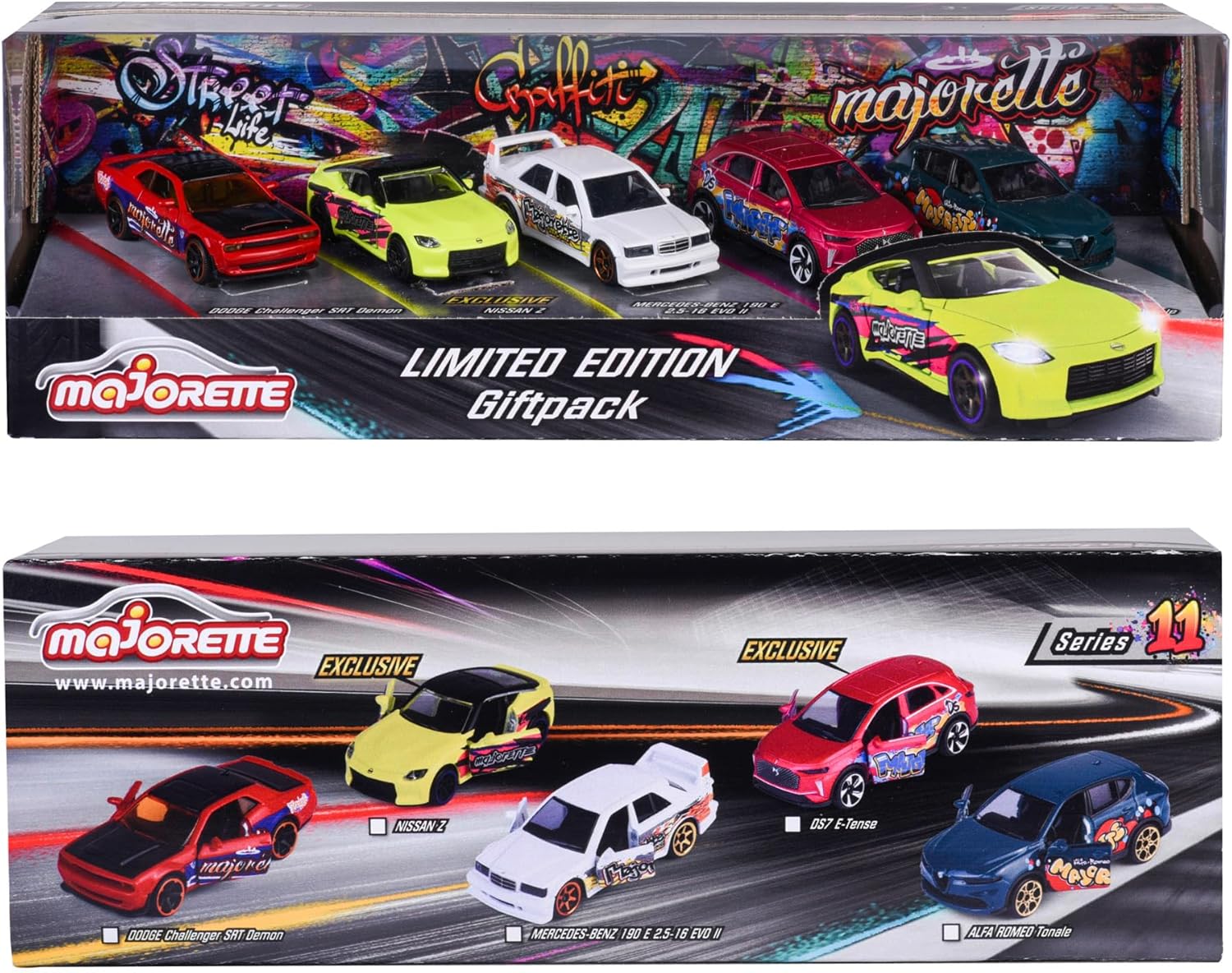 Majorette - Giftpack SL 11 5 stuks – set met 5 voertuigen, waarvan 2 exclusief – gelimiteerde editie Graffiti – 212054039
