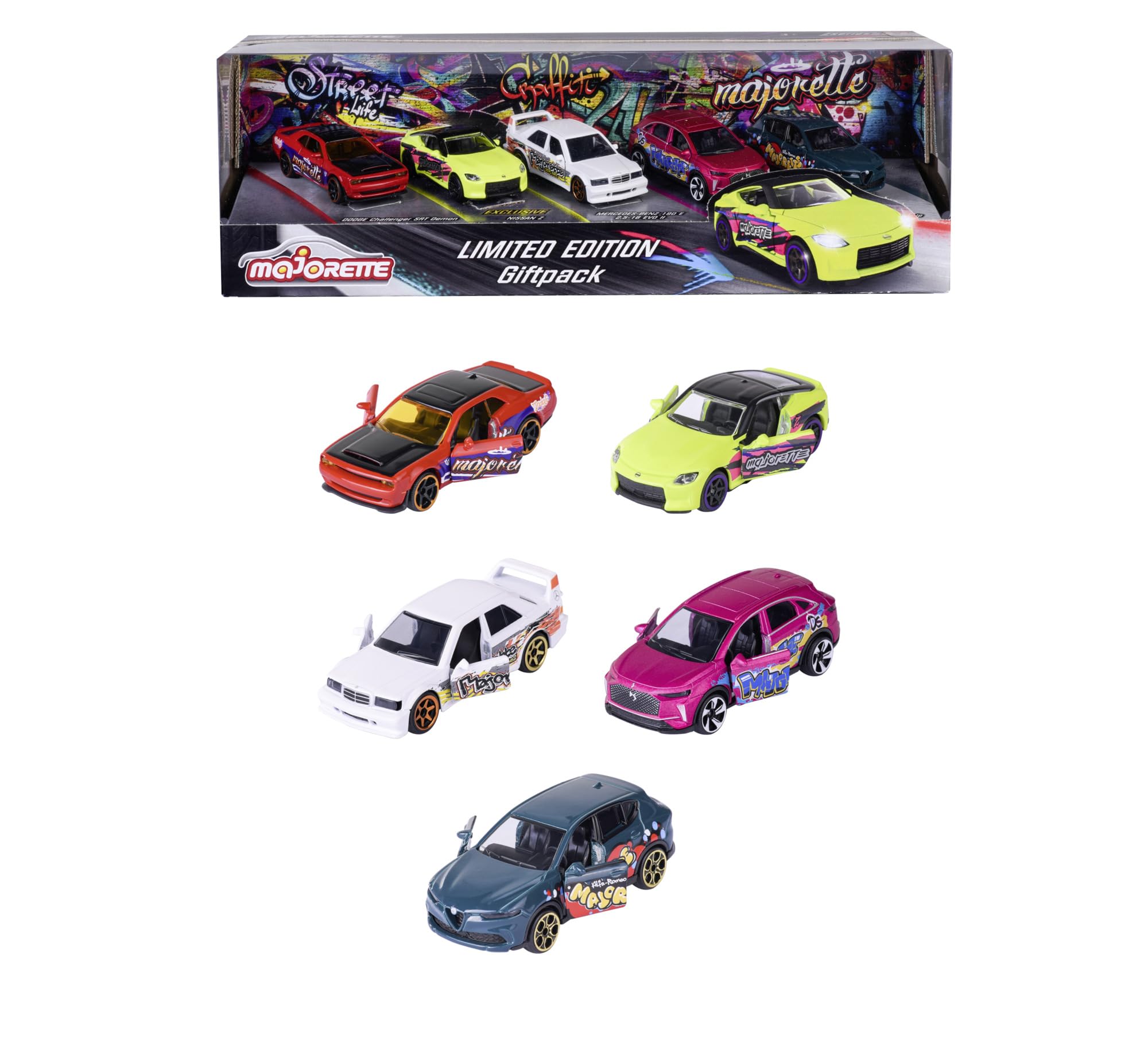 Majorette - Giftpack SL 11 5 stuks – set met 5 voertuigen, waarvan 2 exclusief – gelimiteerde editie Graffiti – 212054039