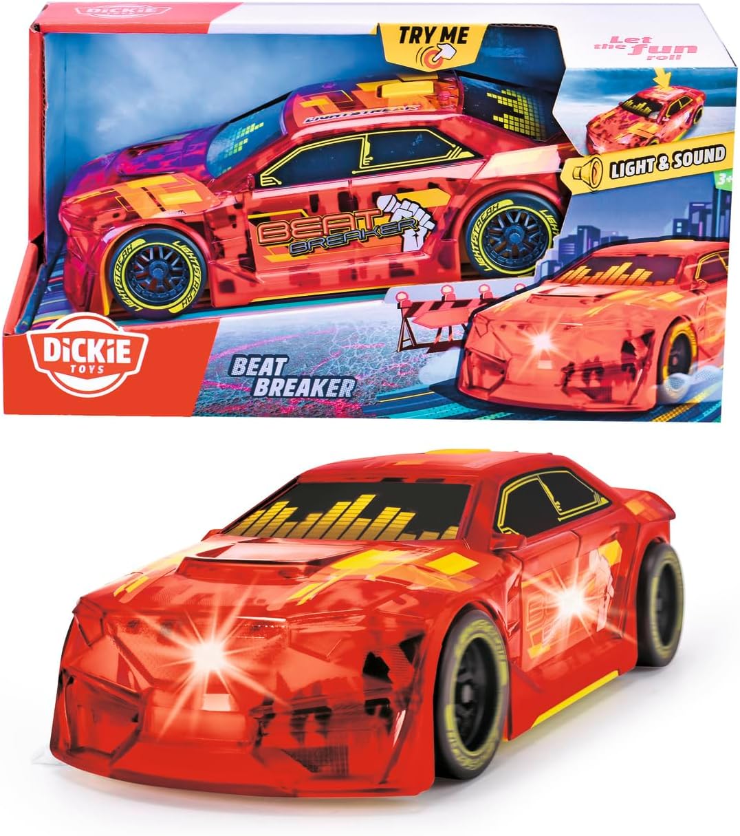 Dickie Toys 203763010X06 Beat Breaker Racing Car Beat Breaker Racing Car with Friction Motor, Audio Functions and Light Effects, 20 cm, from 3 Years