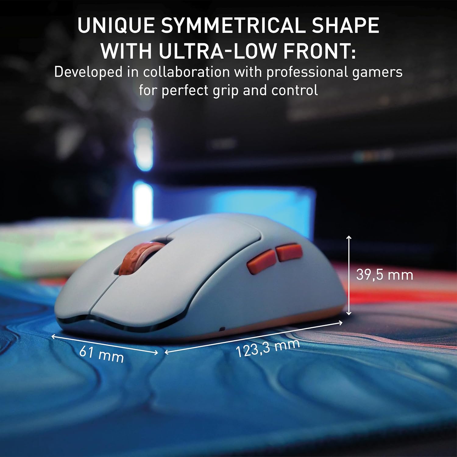 CHERRY XTRFY M68 Wireless, Ultra-Light Cordless Gaming Mouse, 2.4 GHz RF, Optimised for esports, Symmetrical Shape with Ultra-Low Front, Blue
