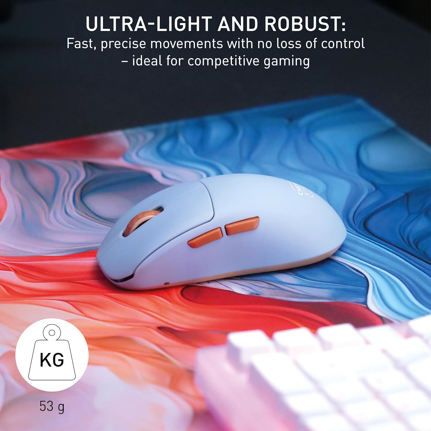 CHERRY XTRFY M68 Wireless, Ultra-Light Cordless Gaming Mouse, 2.4 GHz RF, Optimised for esports, Symmetrical Shape with Ultra-Low Front, Blue