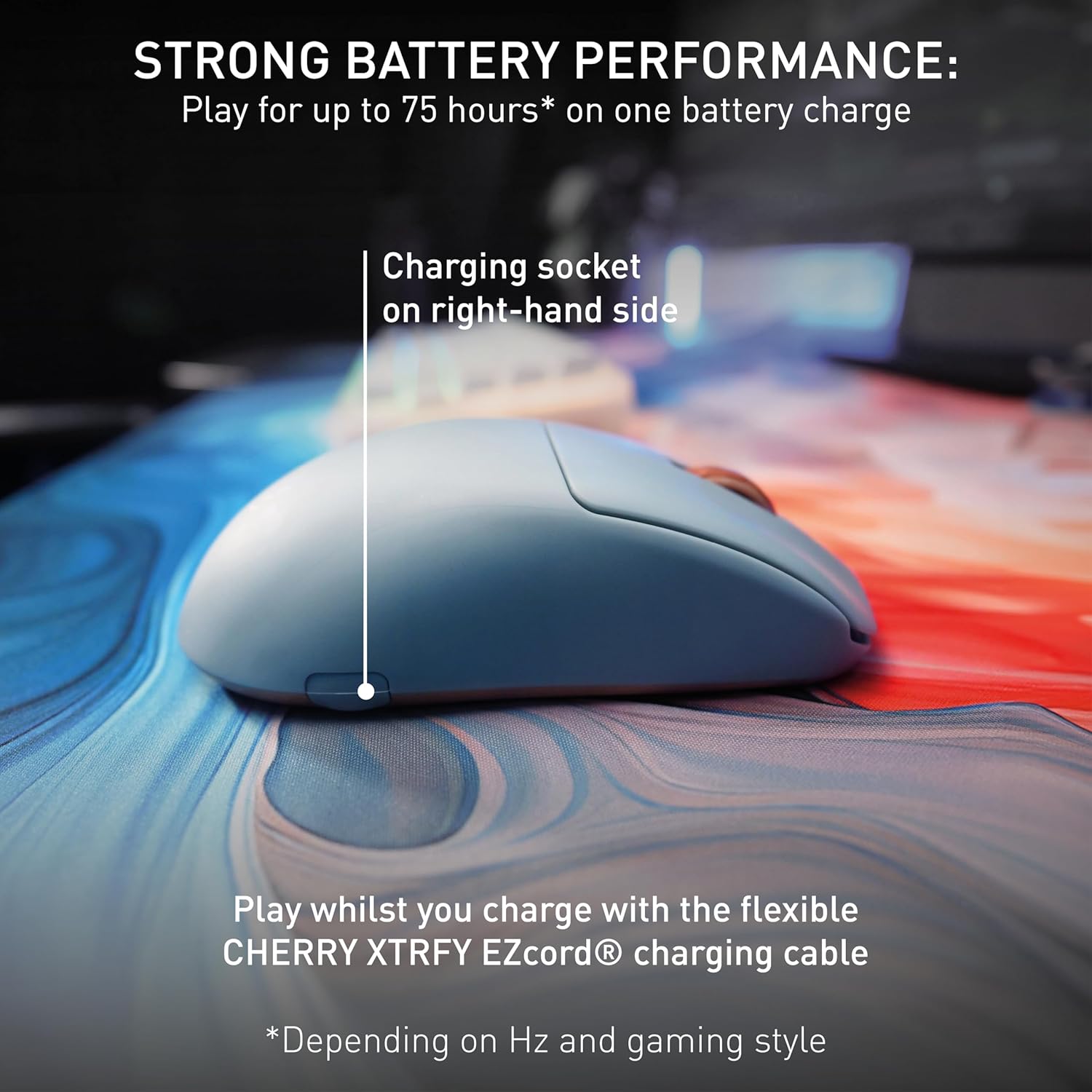 CHERRY XTRFY M68 Wireless, Ultra-Light Cordless Gaming Mouse, 2.4 GHz RF, Optimised for esports, Symmetrical Shape with Ultra-Low Front, Blue
