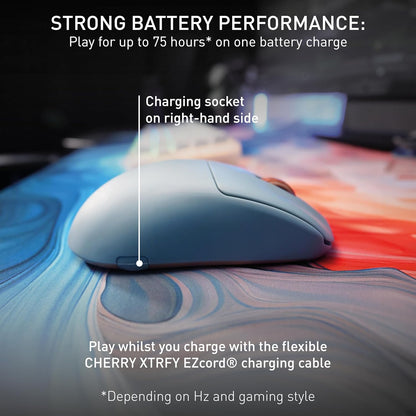CHERRY XTRFY M68 Wireless, Ultra-Light Cordless Gaming Mouse, 2.4 GHz RF, Optimised for esports, Symmetrical Shape with Ultra-Low Front, Blue