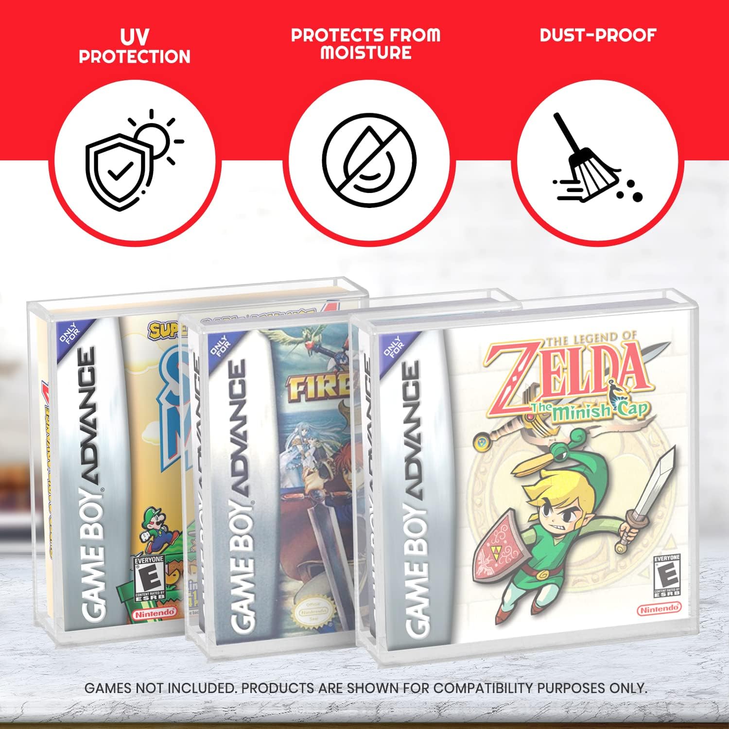 EVORETRO Acrylic Video Game Box Protector Compatible for Nintendo Game Boy and Game Boy Advance (GB/GBA) Game Box – 4mm Thick Clear Gameboy Protector Case for Video Game Collectors (Pack of 2
