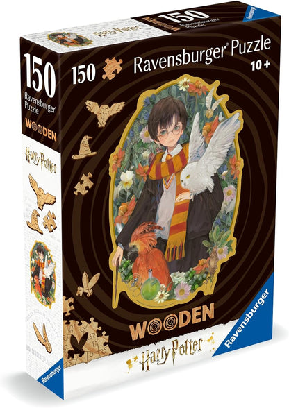 Ravensburger Wooden Puzzle 12001458 - Harry Potter - 150 Teile Kontur-Holzpuzzle mit stabilen, individuellen Puzzleteilen und 15 kleinen Holzfiguren = Whimsies, für Harry Potter Fans ab 10 Jahren