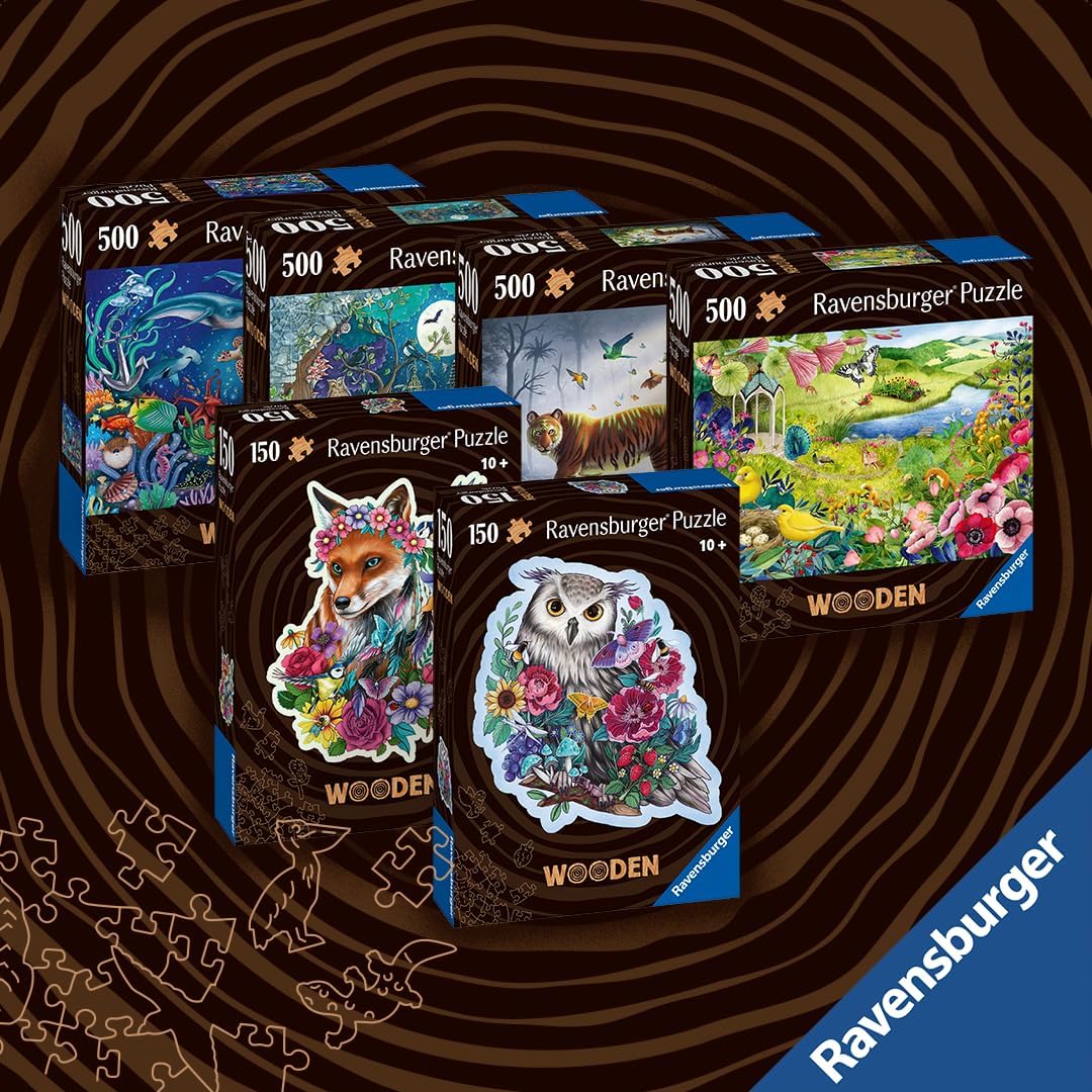 Ravensburger Wooden Puzzle 12001459 - Groot - 150 Teile Kontur-Holzpuzzle mit stabilen, individuellen Puzzleteilen und 15 kleinen Holzfiguren = Whimsies, für Erwachsene und Kinder ab 10 Jahren