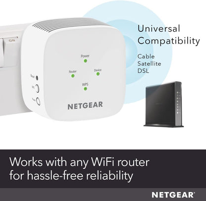NETGEAR WiFi Extender Booster, Range Extender, WiFi Repeater - Boost Network Coverage & Increase WiFi Speed To 1.2 Gbps, Easy Setup, Compact Design, Ethernet Port (EX6110) White