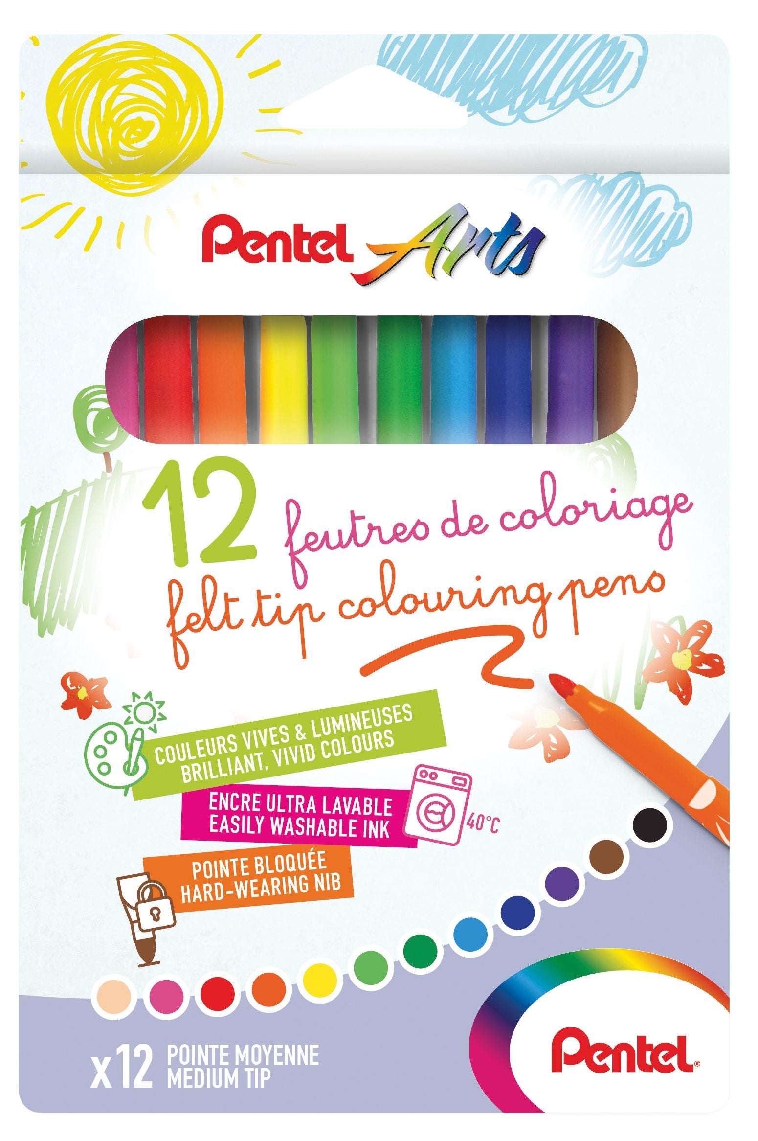 Marcadores de tinta ultralavables Pentel scs2e-12