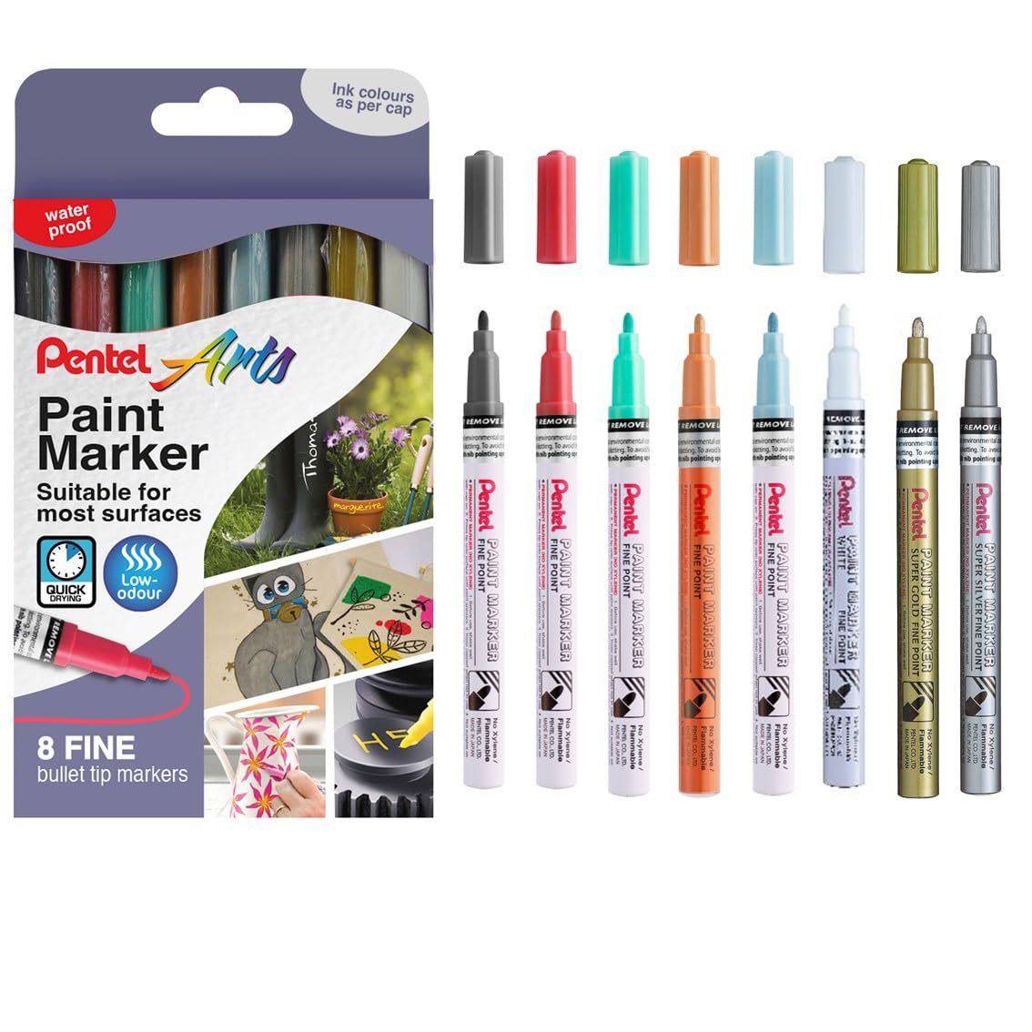 Pentel MSP10 Paint Marker Wallet, Fine Bullet Tip, Metallic Colours (8 Marker Pens