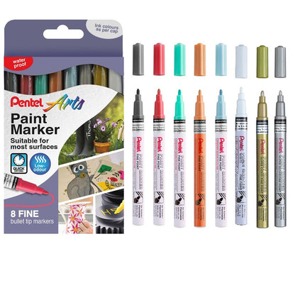 Pentel MSP10 Paint Marker Wallet, Fine Bullet Tip, Metallic Colours (8 Marker Pens