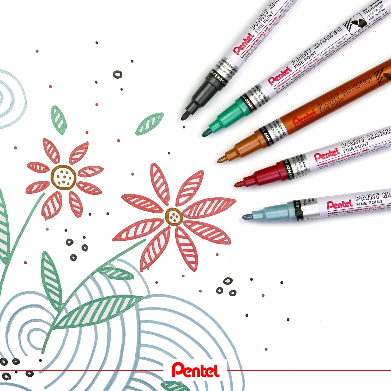 Pentel MSP10 Paint Marker Wallet, Fine Bullet Tip, Metallic Colours (8 Marker Pens