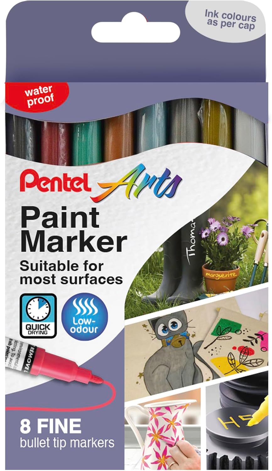 Pentel MSP10 Paint Marker Wallet, Fine Bullet Tip, Metallic Colours (8 Marker Pens