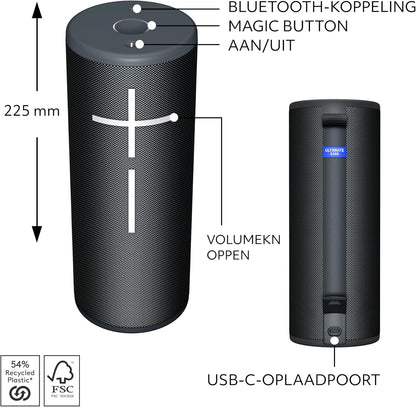 Ultimate Ears MEGABOOM 4 draagbare, waterdichte Bluetooth-speaker met krachtig 360-graden geluid en denderende bass, drijvende speaker met batterijduur van 20 uur en bereik van 45m - Zwart, Ultimate Ears MEGABOOM 4 Portable Waterproof Bluetooth Speaker Wi