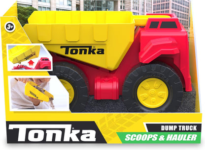 Tonka Steel Classics | Scoop and Hauler – Autocarro con cassone ribaltabile | Veicolo da costruzione, design robusto, effetti sonori realistici, cabina luminosa | giocattoli all'aperto per bambini