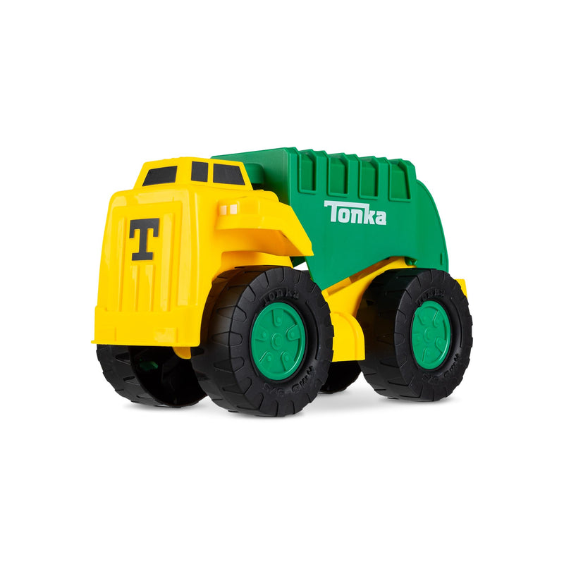 Tonka Steel Classics | Camion della spazzatura con paletta e trasportatore | Veicolo da costruzione, design robusto, effetti sonori realistici, cabina luminosa, giocattoli all'aperto per bambini