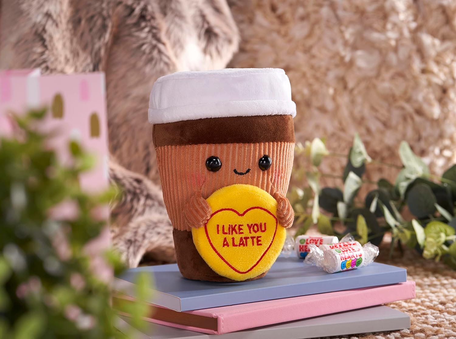 Swizzels Love Hearts 18cm "I LIKE YOU A LATTE" Coffee Cup Plush Soft Toy Gift
