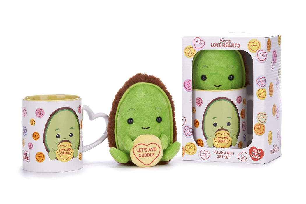 Posh Paws Swizzels Love Hearts Alan The Avocado 'Let's AVO Cuddle' 11OZ Mug & Plush Gift Set, White, 37744
