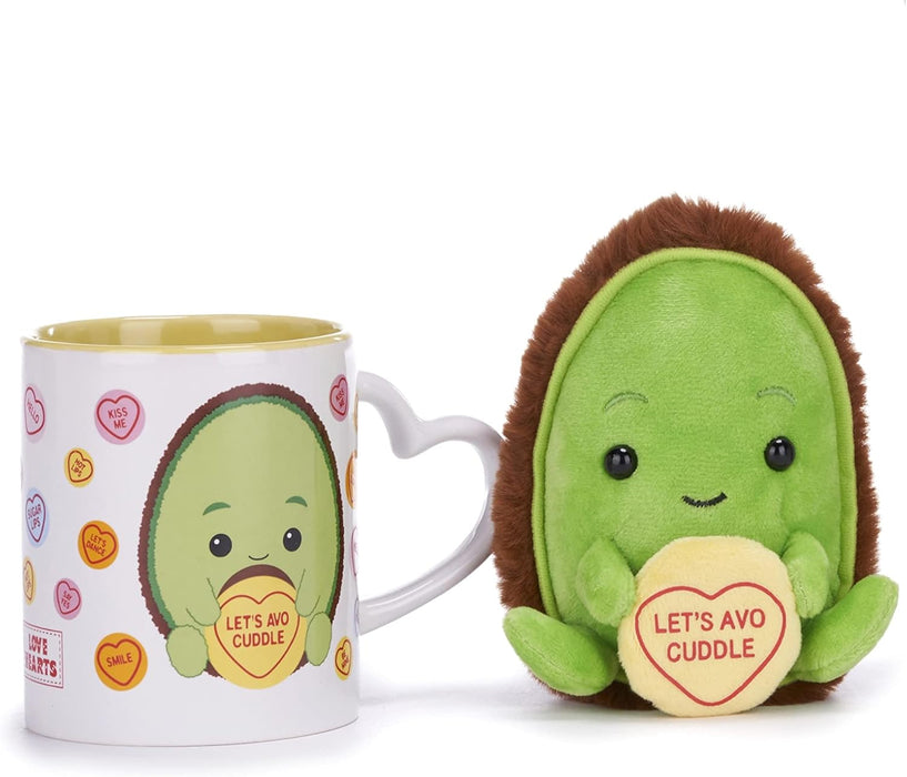 Posh Paws Swizzels Love Hearts Alan The Avocado 'Let's AVO Cuddle' 11OZ Mug & Plush Gift Set, White, 37744