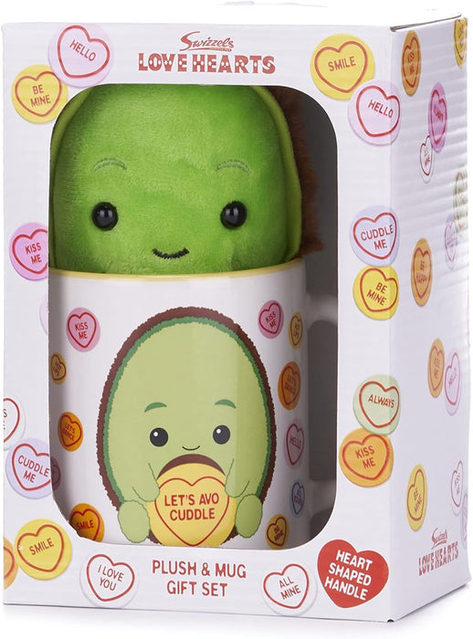 Posh Paws Swizzels Love Hearts Alan The Avocado 'Let's AVO Cuddle' 11OZ Mug & Plush Gift Set, White, 37744