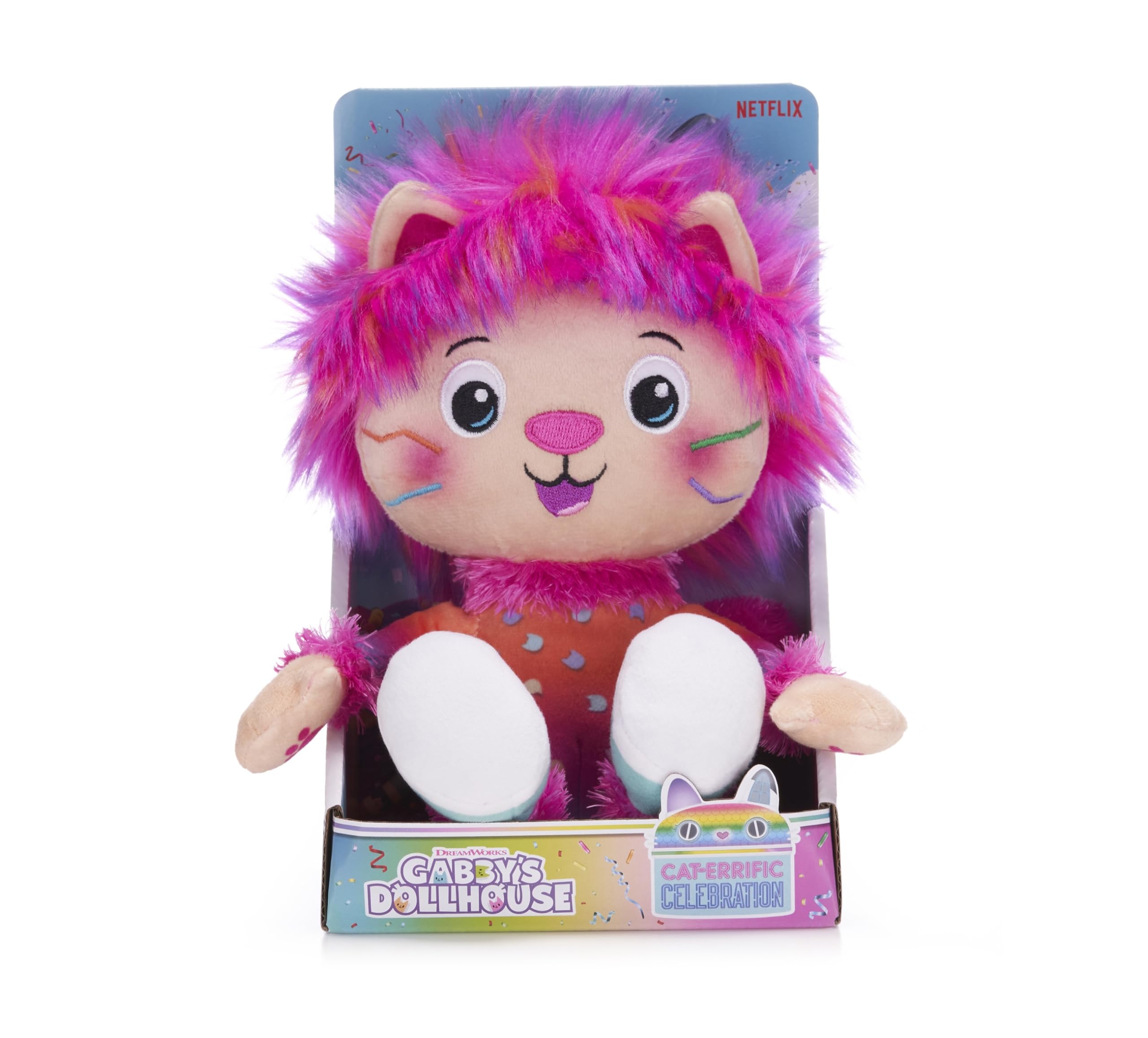 Posh Paws 50128 Gabby's Dollhouse 10" / 25cm Marty The Party Cat Soft Plush Toy, Pink