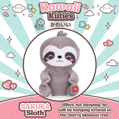 Posh Paws 49402S Kawaii Kuties 9.5" (24cm) Sakura The Sloth Soft Plush Toy, Grey