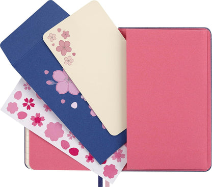 Moleskine Sakura Notebook, Ruled Notebook, Fabric Hard Cover and Elastic Closure, with Greeting Card and Themed Stickers, Pocket Size 9 x 14 cm