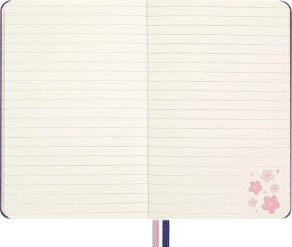 Moleskine Sakura Notebook, Ruled Notebook, Fabric Hard Cover and Elastic Closure, with Greeting Card and Themed Stickers, Pocket Size 9 x 14 cm