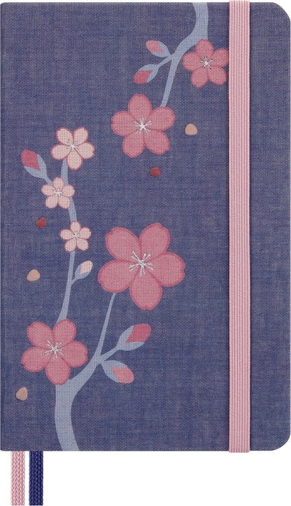 Moleskine Sakura Notebook, Ruled Notebook, Fabric Hard Cover and Elastic Closure, with Greeting Card and Themed Stickers, Pocket Size 9 x 14 cm
